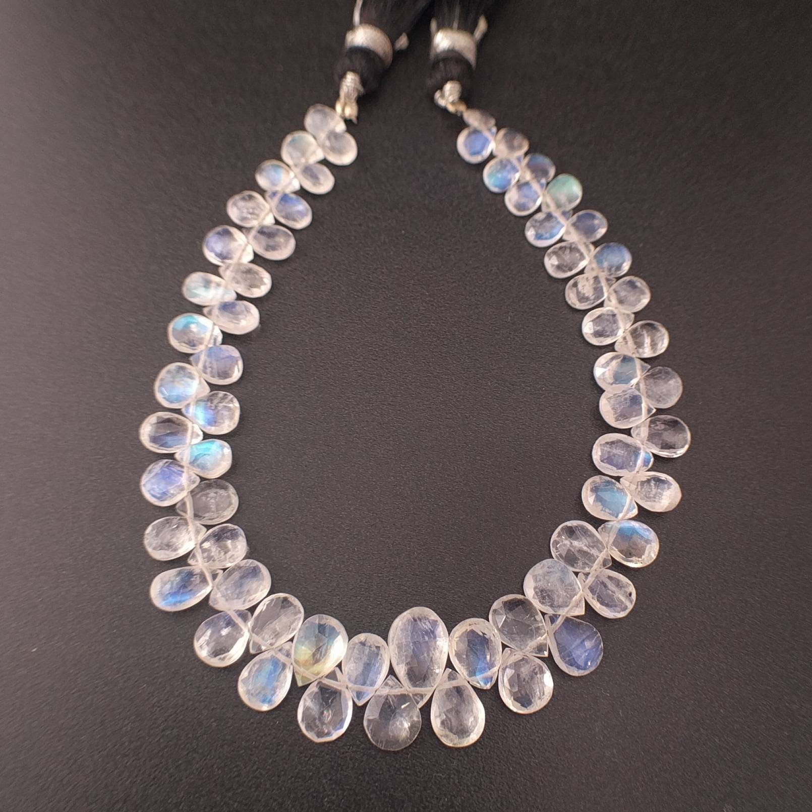 Details about   13-108 AAA Fine Moon Stone Pear Briolettes Faceted Beads 7x9-9x13mm 23cm Line 